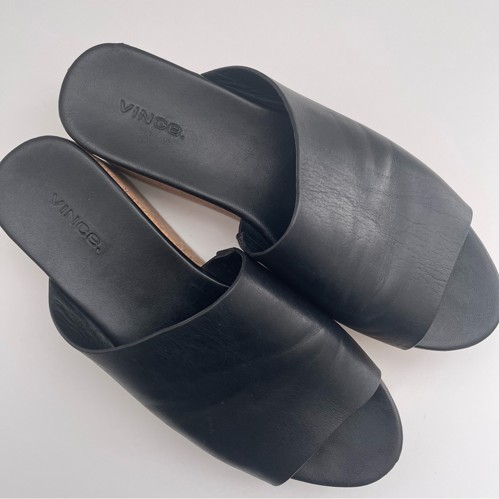VINCE James B Leather Women’s Platform Cork Slide Black Sandals size 7.5